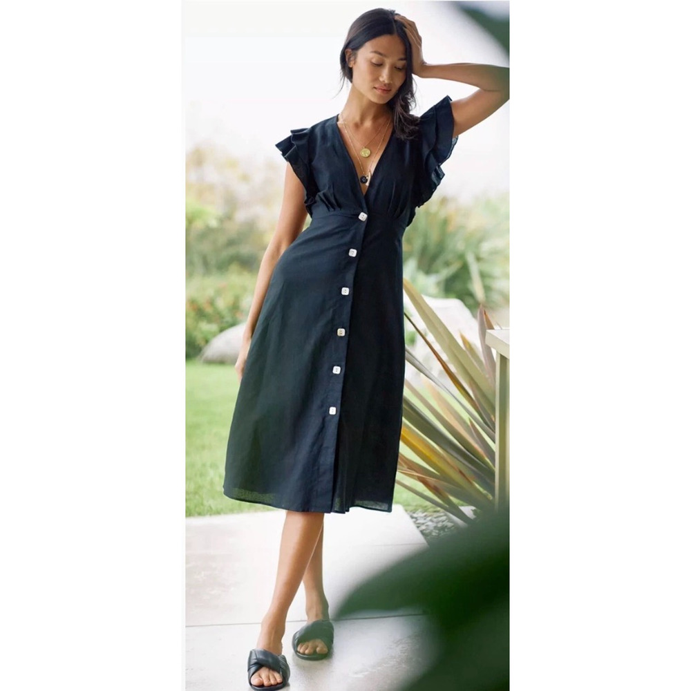 Anthropologie Charlie Holiday Ruffled Cover-Up Midi Dress Sz 6 Linen Resort